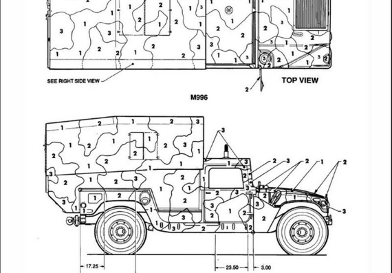 HMMWV M996 & M997 Ammunition (NMVV M996 & M997 Ambulances) - drawings (figures) of the car